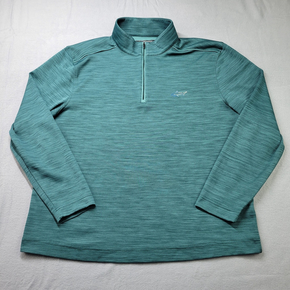 Greg Norman Other - Greg Norman 1/4 Zip Pullover Shirt Men Size XL Green Striped Golf Shark Logo